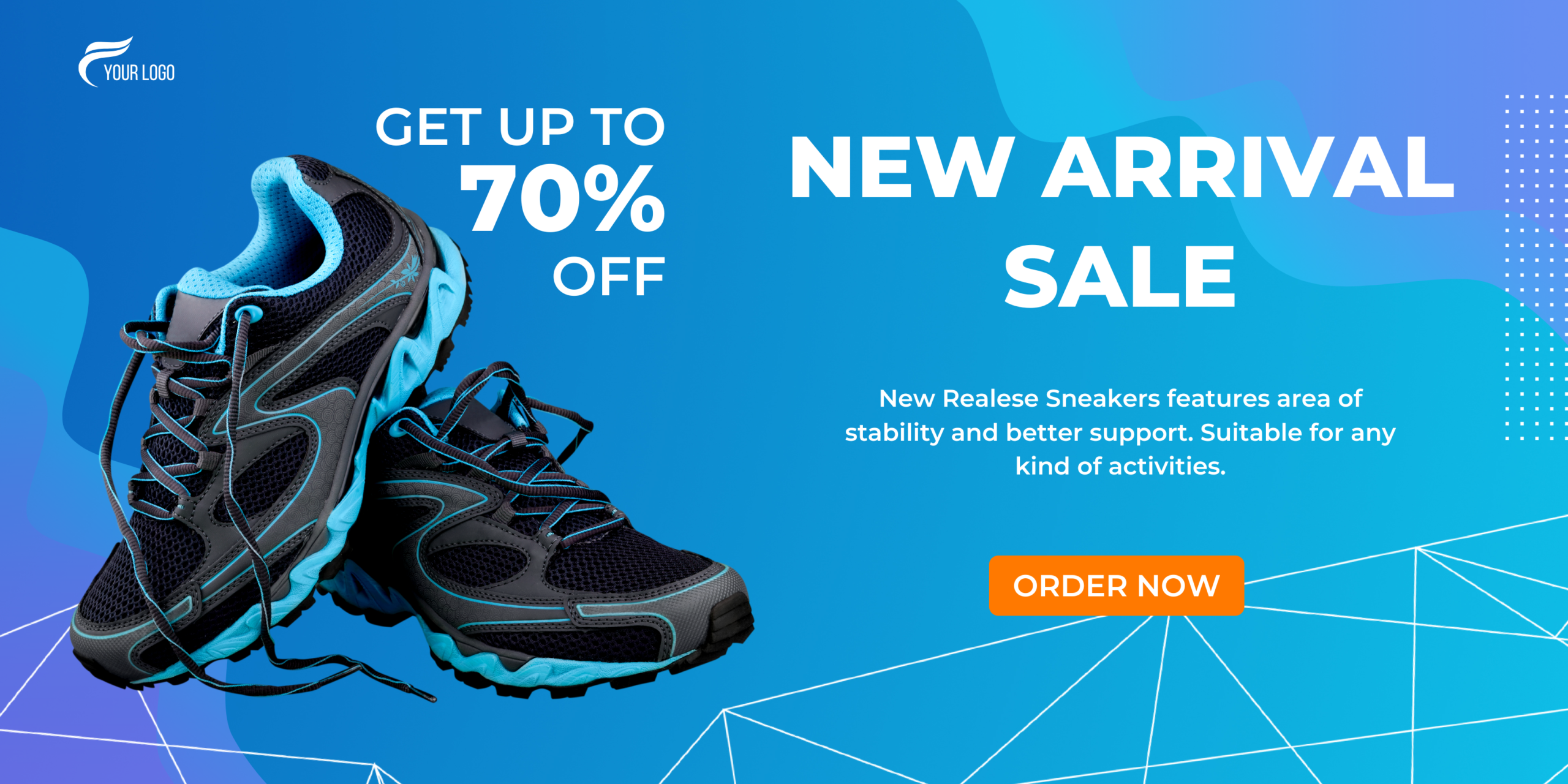 Blue Black Sneakers Realistic Product Promotion Banner