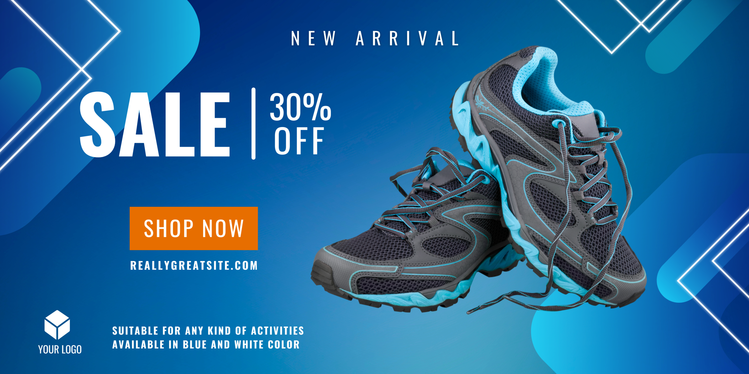 Turquoise Blue Shoes Realistic Product Promotion Banner