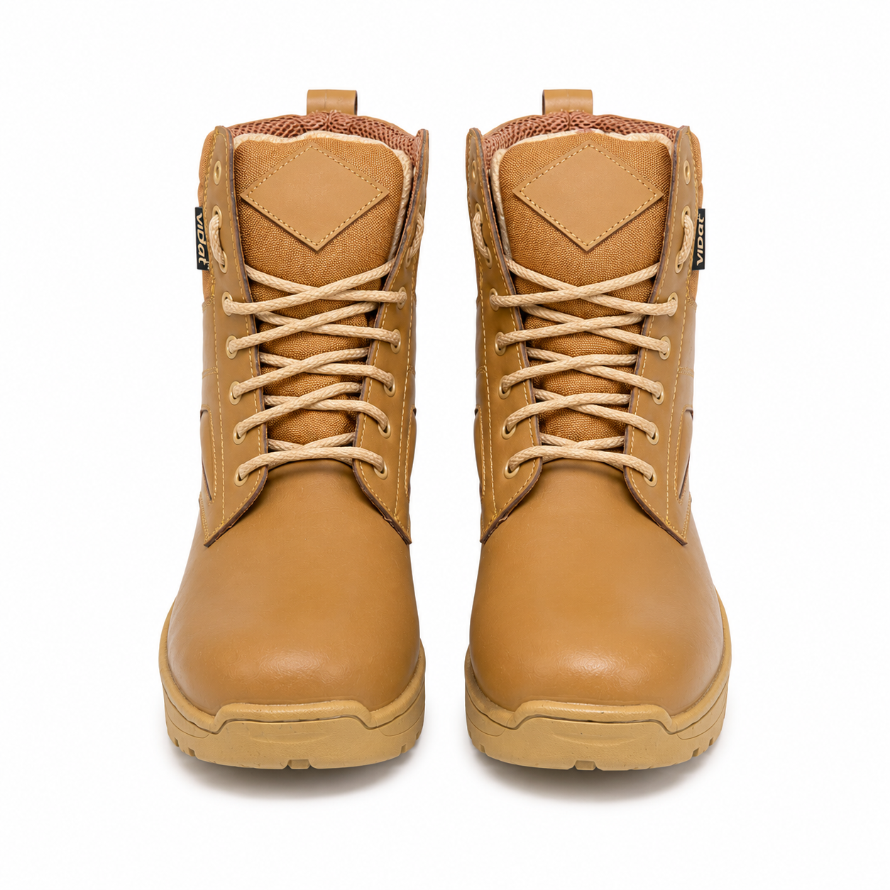 Vidat men's tan high-ankle outdoor durable boots with lace-up front and rugged sole