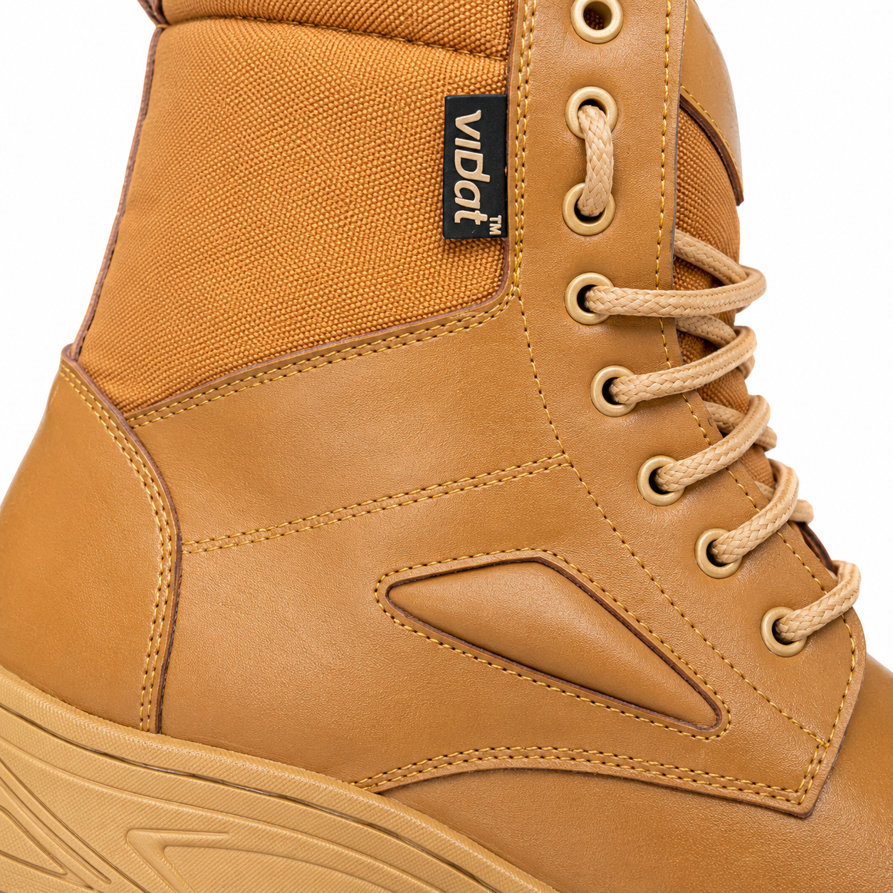 Vidat men's tan high-ankle outdoor durable boots with lace-up front and rugged sole
