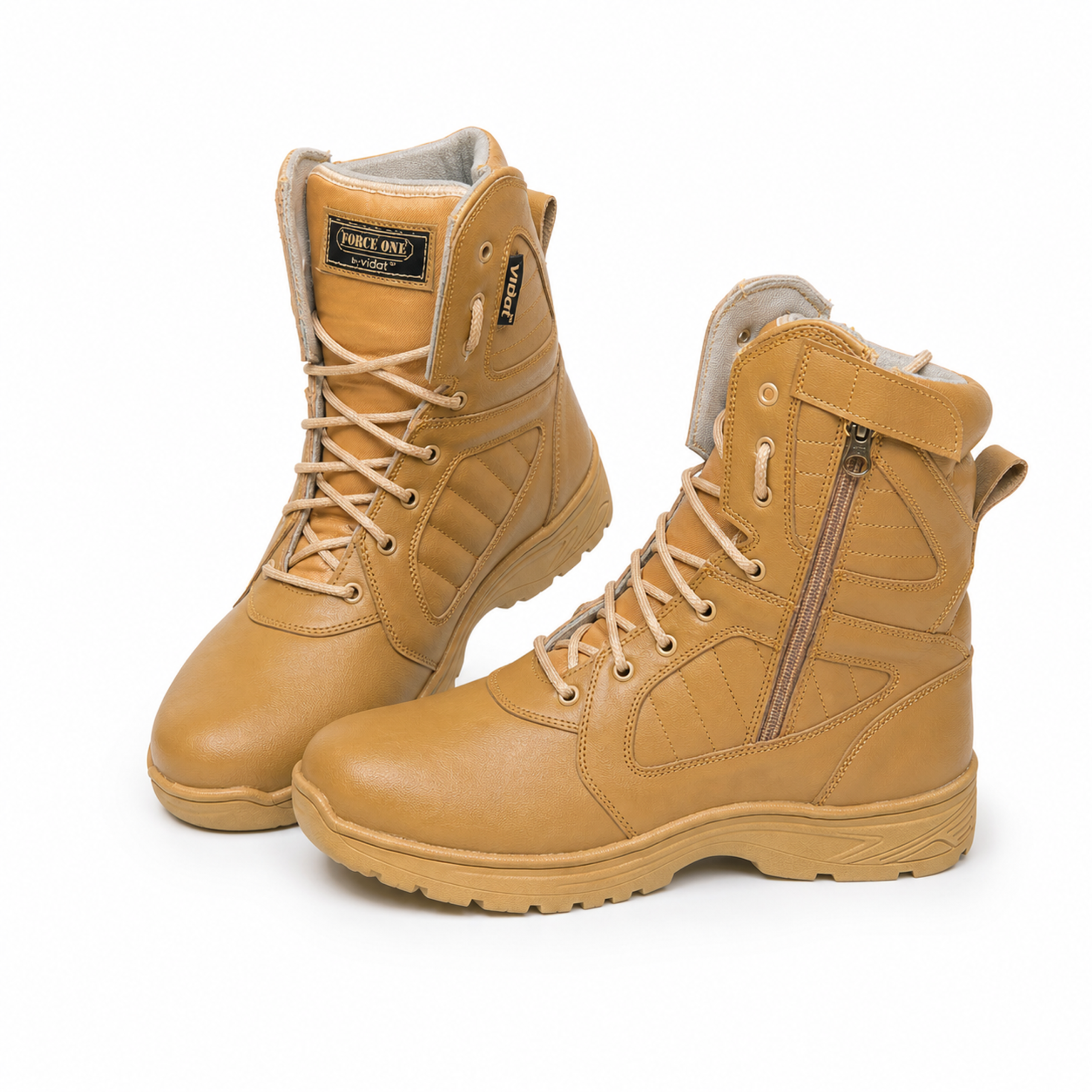 Vidat LeatherPro tan high-ankle genuine leather boots with side zipper