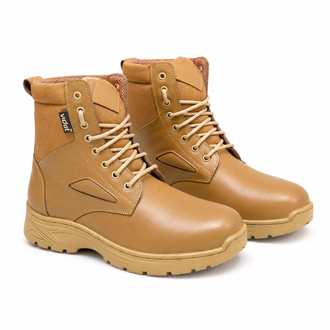 Vidat men's tan high-ankle outdoor durable boots with lace-up front and rugged sole
