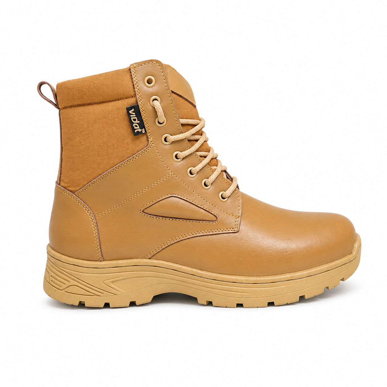 Vidat men's tan high-ankle outdoor durable boots with lace-up front and rugged sole